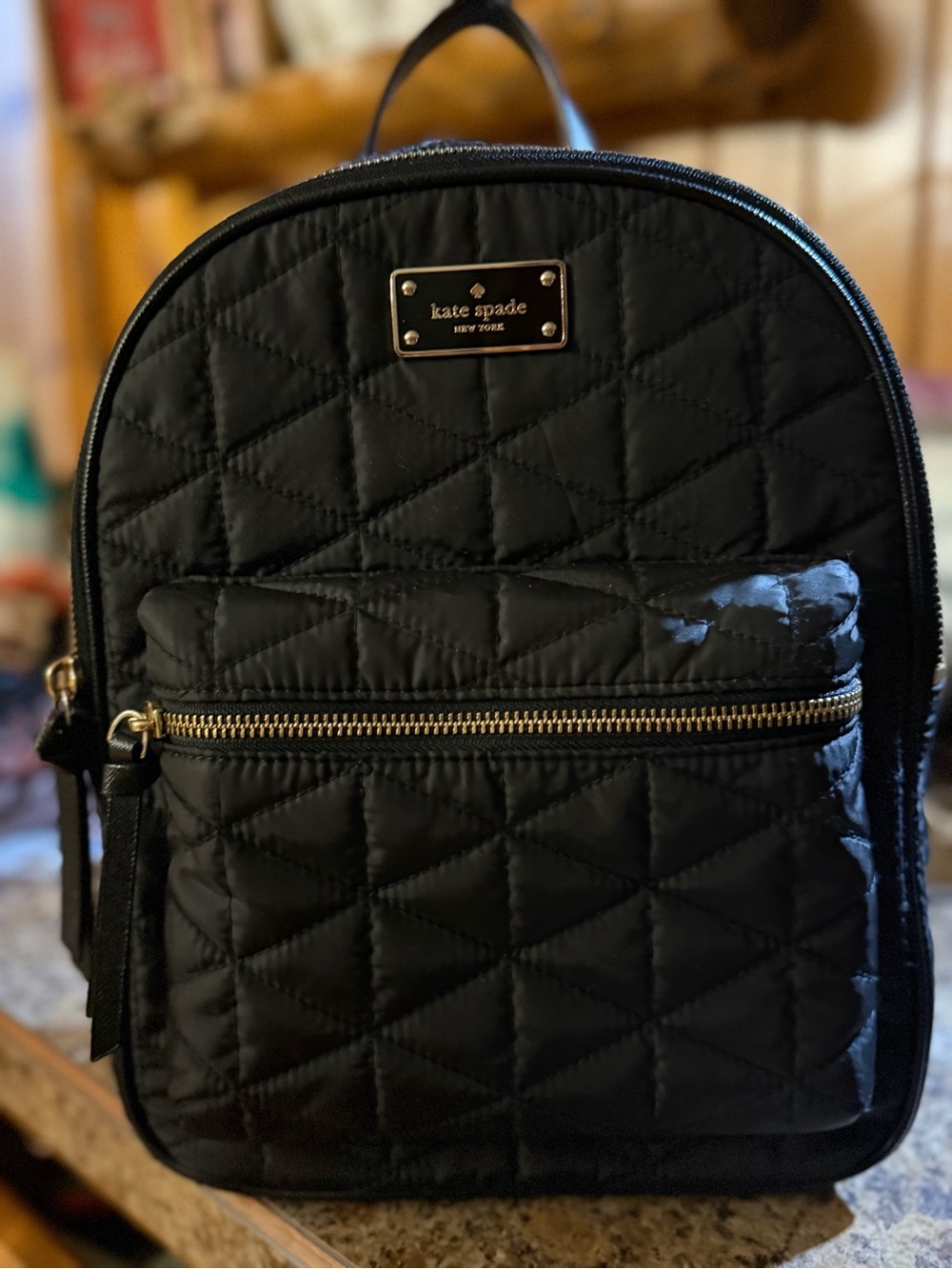 Kate Spade Black Quilted Nylon Backpack Gold-Tone Hardware